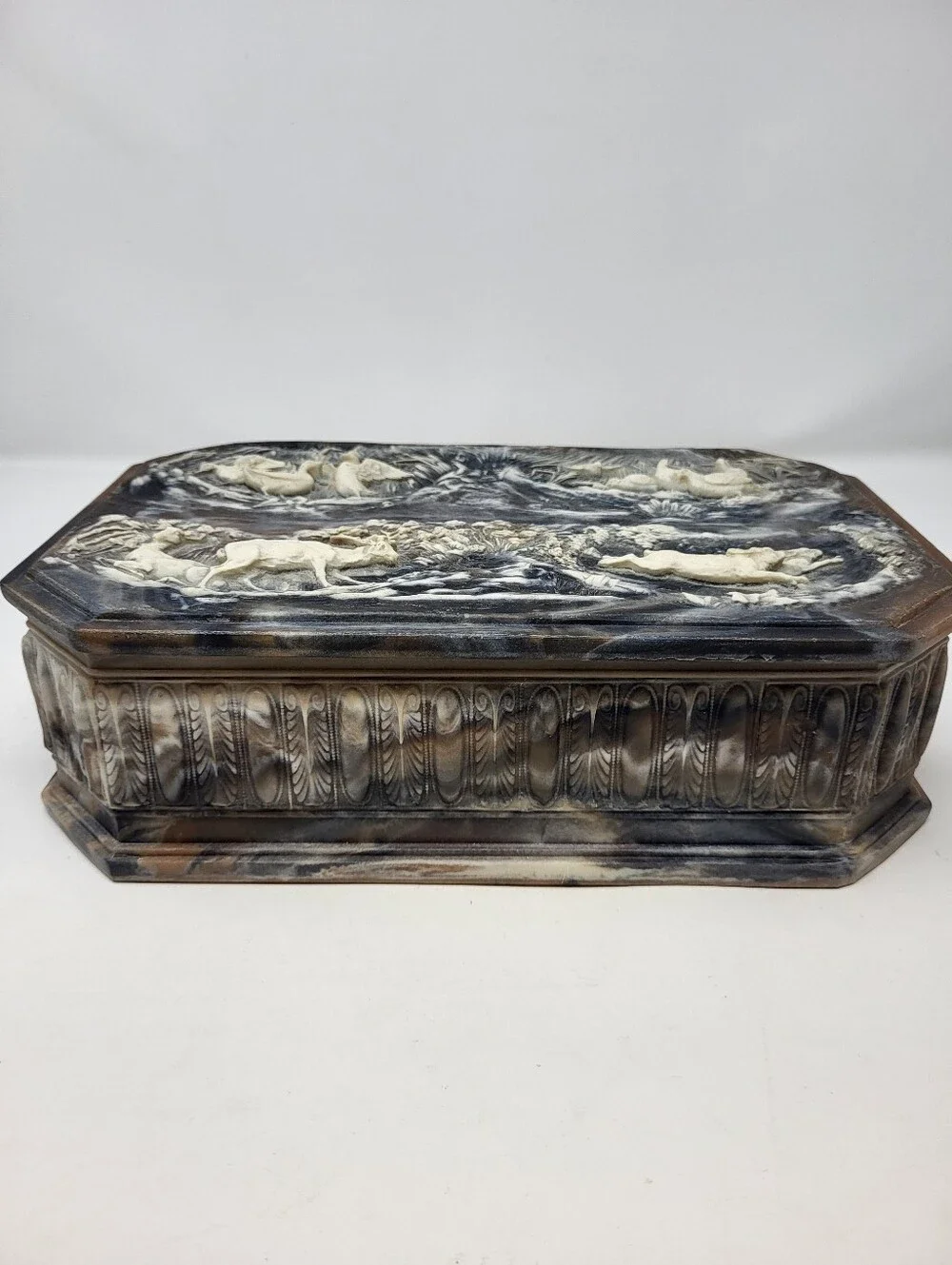 Incolay Stone Jewelry Keepsake Box Woodland Wildlife Vintage Deer Duck Rabbits